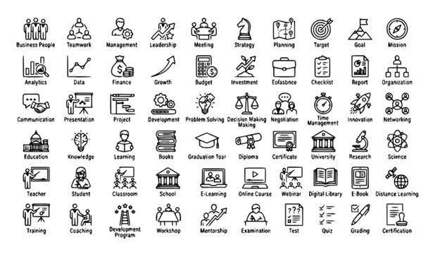 Vector UI Illustration &ndash; Mixed Business & Education Icons