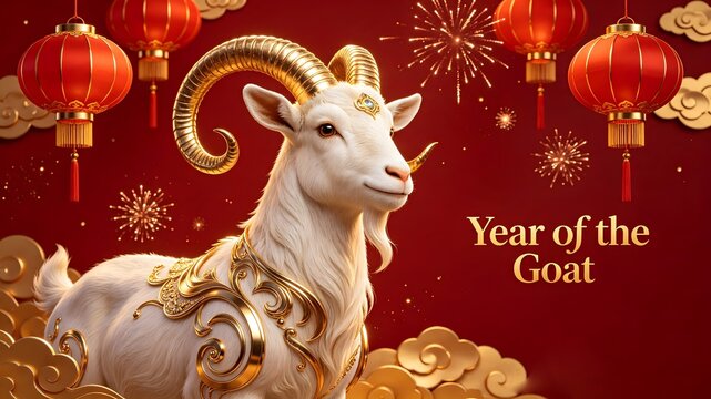 Chinese New Year 2027 Year of the Goat Festive Banner Background