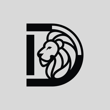 D Lion Logo &ndash; Bold Letter D & Lion Head Modern Geometric Minimalist Design Illustration Creative Design Template 