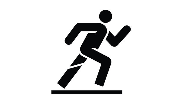 Black stick figure icon of a person running fast on a track representing athletics, fitness, physical exercise, and jogging.