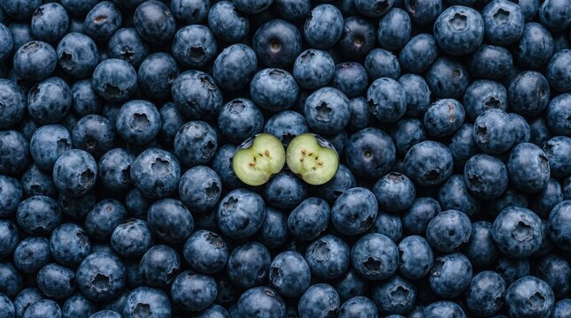 Fresh blueberries with green center pieces , Harvest picking season, Fresh healthy fruits.