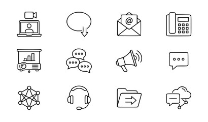 Fototapeta premium Business Communication Outline Icon Set