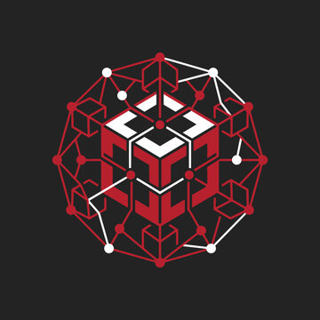 Abstract Geometric Blockchain Network Of Cubes On Black Background