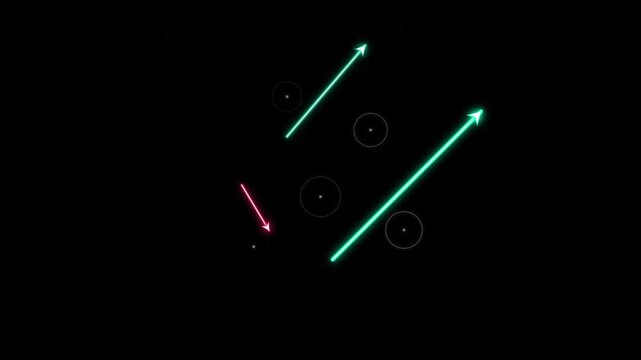 Neon HUD Arrows Movement Target Nodes Abstract Data Flow Motion Graphic Black Background 4K Video