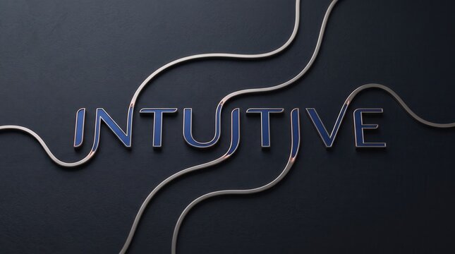 Intuitive word displayed in metallic letters connected