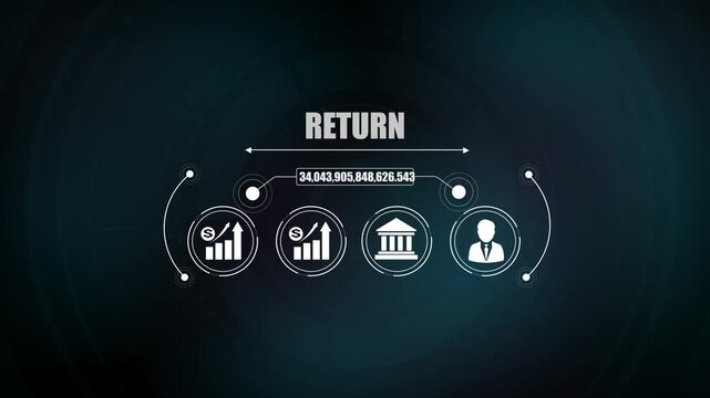 Financial return on investment growth concept animation, corporate business strategy background with modern digital banking icons for stock.