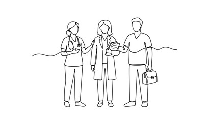 Medical team continuous line vector illustration featuring doctors healthcare professionals teamwork patient care and clinical collaboration © mstfarida