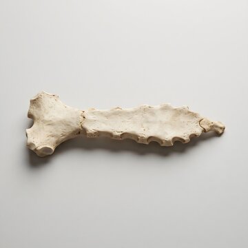 Human sternum breastbone specimen horizontally positioned on neutral background