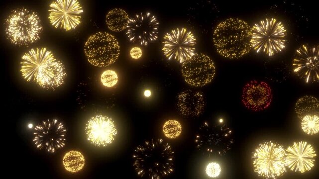 Explode shimmer gold fireworks isolated black backgrounds animated video 4k
