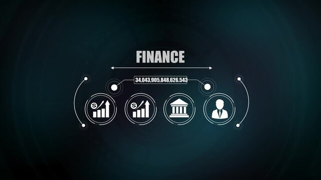 Financial growth concept animation, corporate business solution with graph idea bank icons, modern digital money strategy background for stock.