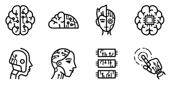 Android and Artificial Intelligence Icons Set, AI Robot and Digital Technology Vector Illustration.