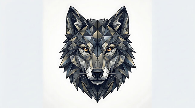 Low poly geometric wolf head illustration on a white background with geometric