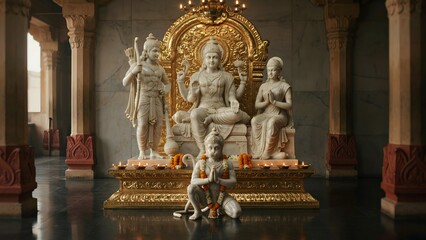 Fototapeta premium Majestic Hindu Temple Interior with Divine Deities and Offerings