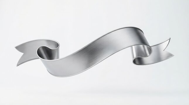 Metallic silver ribbon isolated on white background