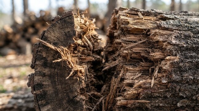 Closeup of a weathered, decaying tree log