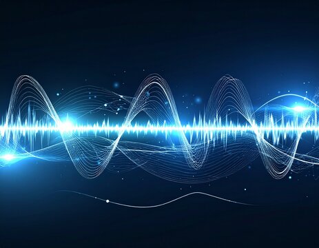 Dynamic Neon Blue Sine Wave Connection Line Background. Beautiful Abstract Soundwave Pattern for Tech Banner