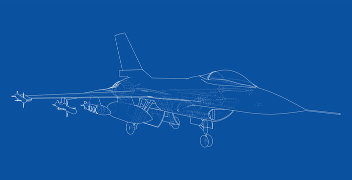 fighter jet blueprint illustration. Vector