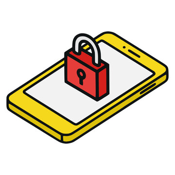 smartphone lock security safety privacy protection password flat color vector illustration template design