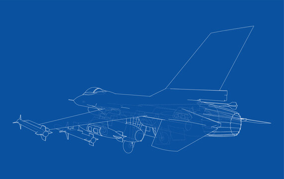 fighter jet blueprint illustration. Vector