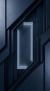 Abstract futuristic dark panels with glowing blue linear light architectural detail.