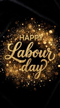 Golden glitter Happy Labour Day calligraphy.