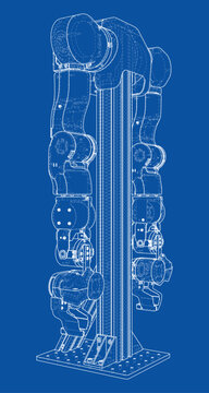 robotic arm blueprint illustration. Vector