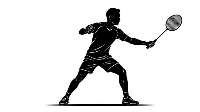 Man playing badminton during a match with a racket in motion