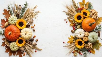 Fototapeta premium Celebrating canadian thanksgiving with abundant harvests a beautiful display of pumpkins sunflowers and autumnal foliage for a festive and grateful occasion symbolizing the