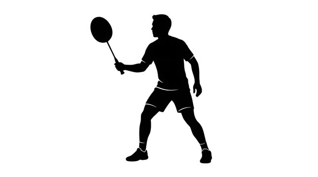 Man playing badminton with racket in silhouette during a match for sports marketing