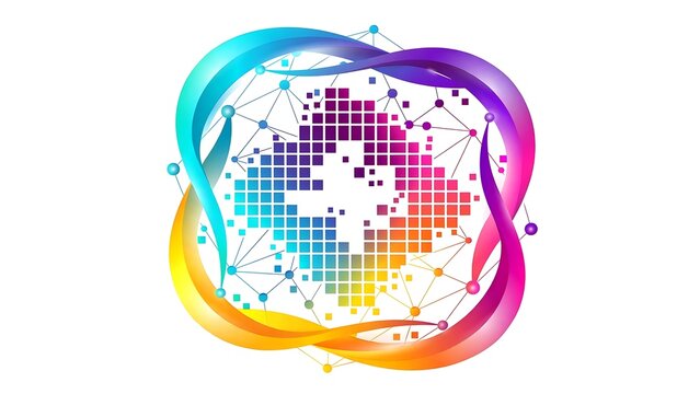 Modern technology logo with colorful digital network elements
