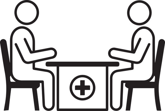 Doctor and Patient Medical Consultation Meeting Line Art Vector Icon