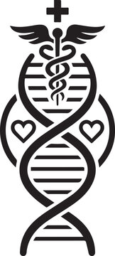 DNA Double Helix Medical Caduceus Symbol Line Art Vector Icon