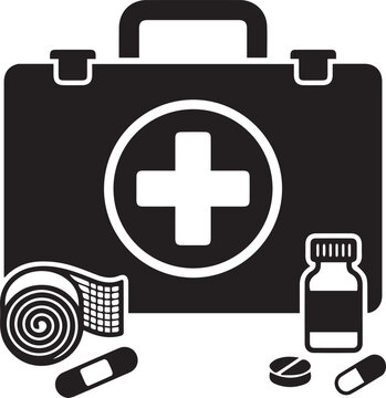 Medical First Aid Kit Emergency Box with Bandages and Medicine Line Art Vector Icon