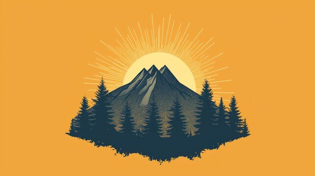 A stylized wilderness logo with a mountain silhouette, pine trees, and a sunburst.