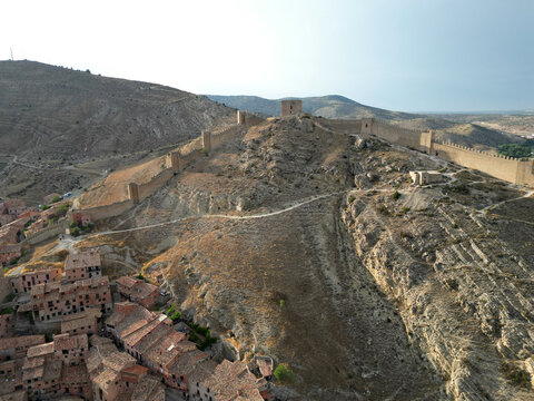 Medieval Albarracin and Ancient City Walls at Sunset, Aragon, Spain