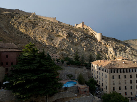 Medieval Albarracin and Ancient City Walls at Sunset, Aragon, Spain