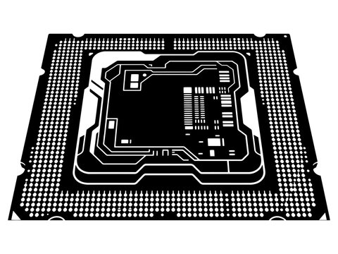 Computer CPU Microchip Vector, Integrated Circuit Board Component Graphic