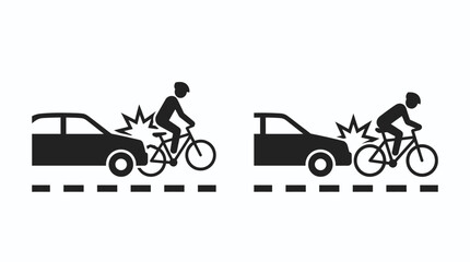 Fototapeta premium Black and white vector illustration of car and bicycle collision icons representing traffic safety awareness and road accident prevention concepts