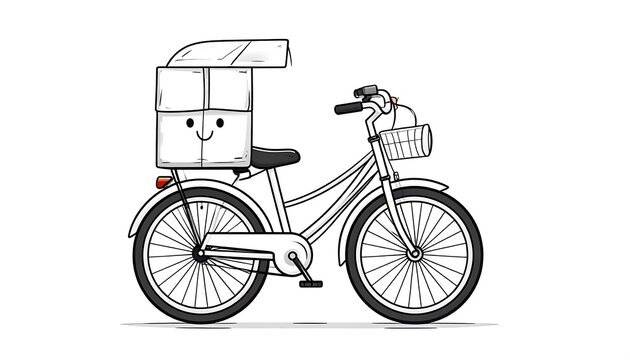 Classic vintage bicycle with cargo trailer black and white.