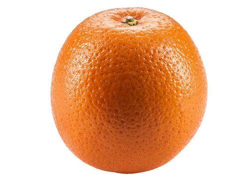 Orange isolated on white background with copy space for text or images. Sweet taste with sourness. Fruit with succulent flesh. Side view. Close up shot.