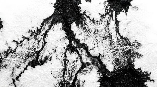 Black ink spreading through textured white paper fibers macro shot.