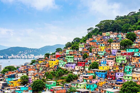  Colorful favela Santa Marta hillside Rio de Janeiro with copy space