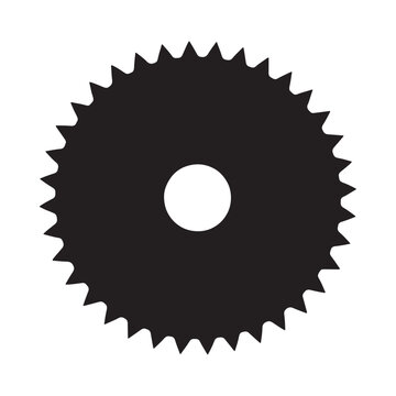 Circular saw blade silhouette on a white background