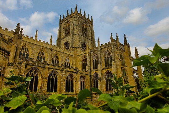 St Marys Church, Beverley, East Riding of Yorkshire, England, UK - July 29 2026: West front of St Mary's Church through ivy