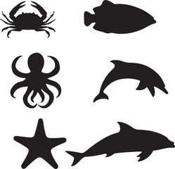 Fototapeta premium A collection of six black silhouette icons 