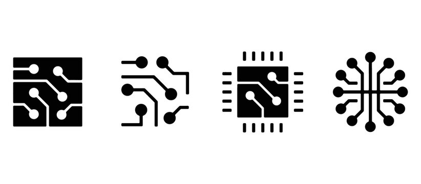Circuit Board and Chip Flat Icon Vector for Electronics and Technology. Editable Stroke. Vector Illustration.