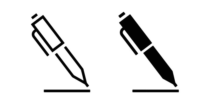 Pen and Writing Icon Set with Signature Symbol. Vector Illustration.