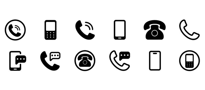 Phone and Chat Contact Icon Set with Call and Mobile Symbols. Vector Illustration.