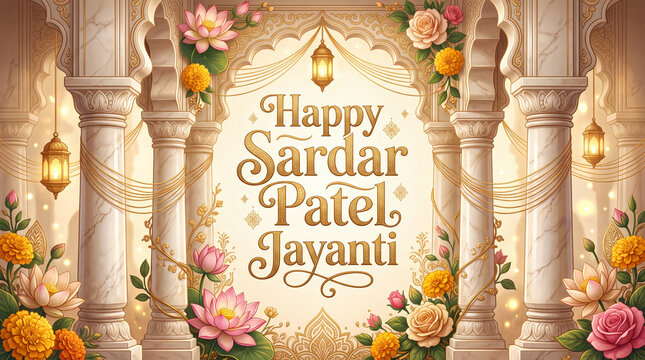 Festive Sardar Patel Jayanti Celebration with Floral Decor and Elegant Architecture