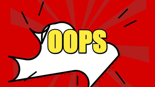 Oops comic speech bubble with bold yellow lettering animation
